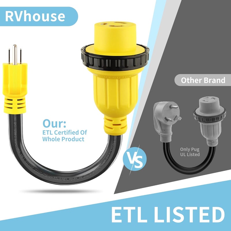 Rvhouse 30 Amp to 15 Amp 110V RV Adapter Cord 18 Inch, Twist Lock NEMA 5-15P Male to L5-30R Female Power Dogbone Electrical Plug Converter for Camper RV Trailer - Image 5
